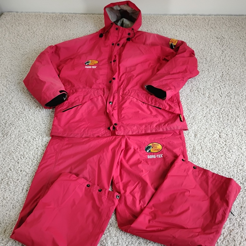Bass Pro Shops Set Mens Large Red Fishing Outdoor Softshell 2pc Rain Water Shore